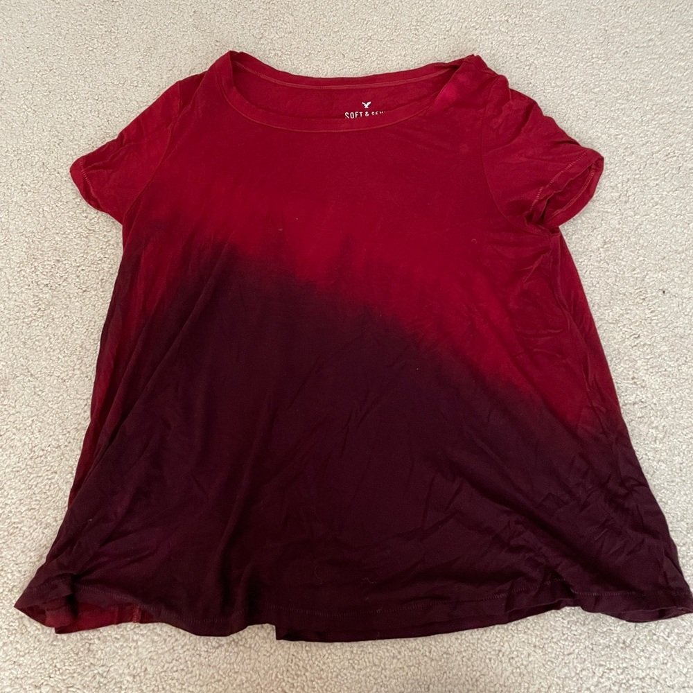 American Eagle Red Dip Dye Short Sleeve - Size M